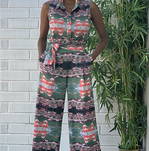 Sleeveless Jumpsuit With Tie/Belt & Pockets